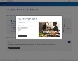 A screenshot of the last step of the request to verify your location using Nokia Prime Place