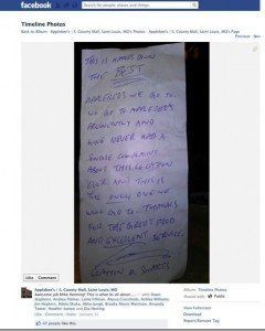 Applebees Positive Note