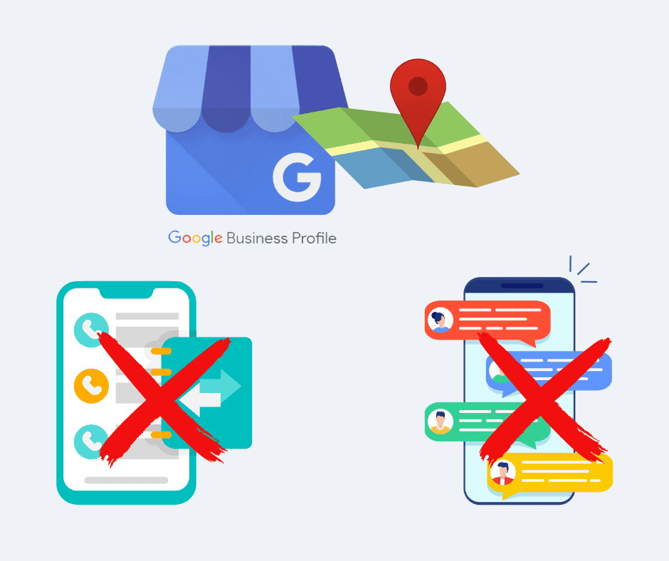 An image of Google Business Profile icon and maps that shows phasing out of chat and call history.